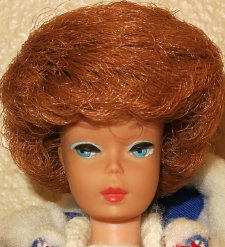 1964 titian Bubblecut Barbie doll head shot from 1964